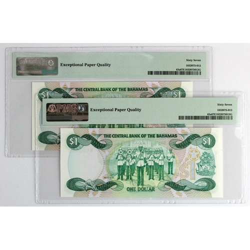 597 - Bahamas 1 Dollar (2) dated Law 1974, signed W. C. Allen, a consecutively numbered pair, serial K8934... 