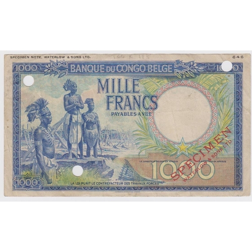 609 - Belgian Congo 1000 Francs COLOUR TRIAL SPECIMEN (circa 1944 - 1947), this being blue and multicolour... 