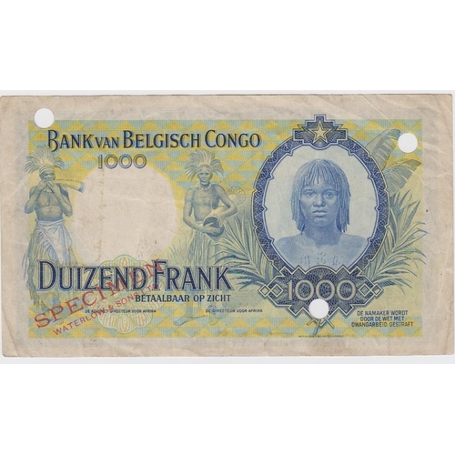 609 - Belgian Congo 1000 Francs COLOUR TRIAL SPECIMEN (circa 1944 - 1947), this being blue and multicolour... 