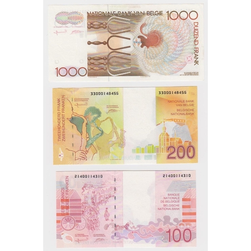 610 - Belgium (3), 1000 Francs issued 1980 - 1996, serial No. 50312454443 (TBB B587, Pick144a), 200 Francs... 