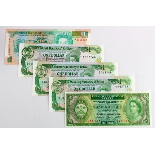 616 - Belize (5), a group of Uncirculated 1 Dollar notes, 1 Dollar dated 1st January 1976, serial A/3 7219... 