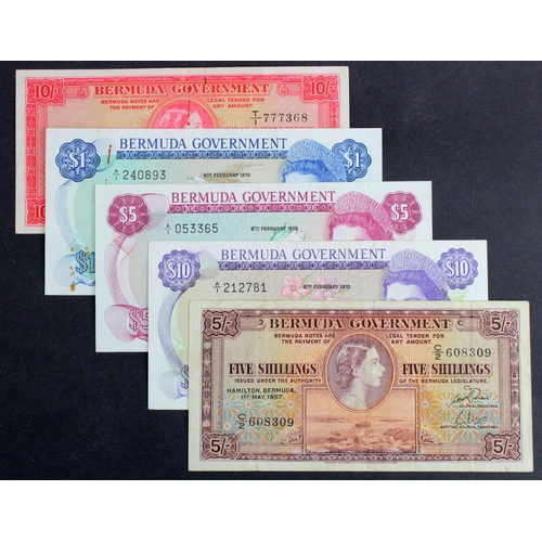 619 - Bermuda (5), 10 Shillings and 5 Shillings dated 1st May 1957, serial T/1 777368 & C/2 608309 respect... 