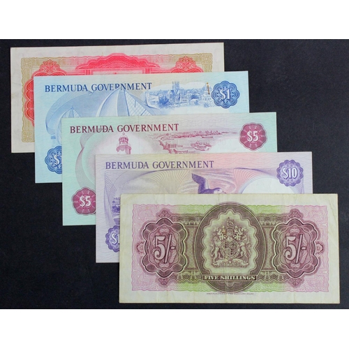 619 - Bermuda (5), 10 Shillings and 5 Shillings dated 1st May 1957, serial T/1 777368 & C/2 608309 respect... 