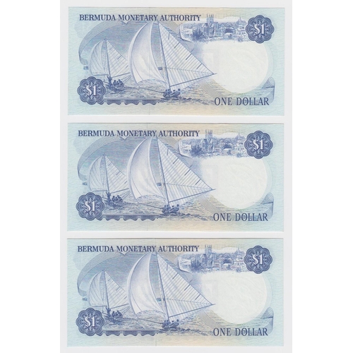 620 - Bermuda 1 Dollar (3) dated 1st September 1979, 'Z/1' prefix REPLACEMENT notes, a consecutively numbe... 