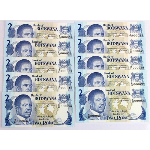 630 - Botswana 2 Pula (10) issued 1982, a nice group of VERY LOW serial numbers, all with prefix B/23, num... 