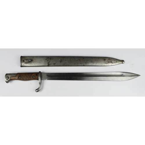 120 - Imperial German Butcher Bayonet with scabbard. Blade maker marked 'Amberg' with crown, and 'F.Herder... 