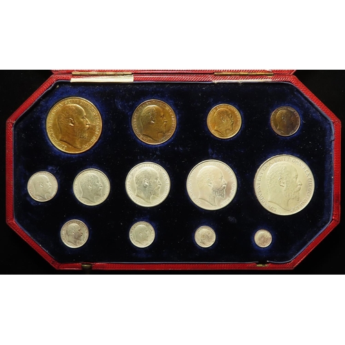 1201 - Proof Set 1902 matte 'long set' 13-coins, gold £5 to Maundy Penny; the gold with a red/blue tone EF ... 