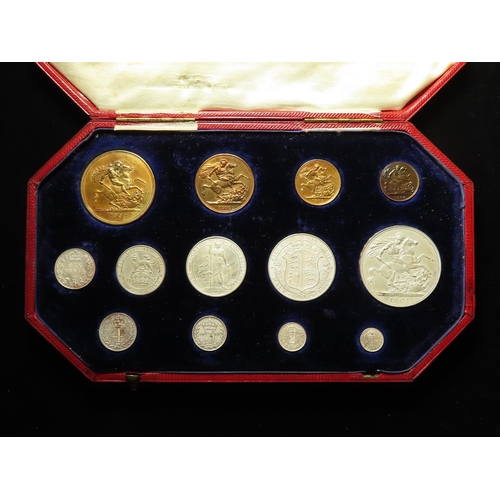 1201 - Proof Set 1902 matte 'long set' 13-coins, gold £5 to Maundy Penny; the gold with a red/blue tone EF ... 