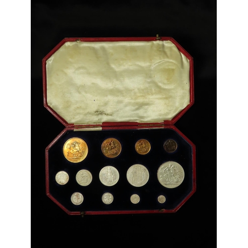 1201 - Proof Set 1902 matte 'long set' 13-coins, gold £5 to Maundy Penny; the gold with a red/blue tone EF ... 