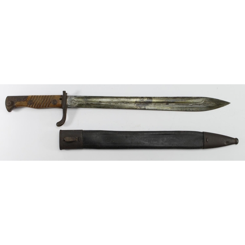 134 - Mauser WW1 Gew98 Butcher bayonet, first pattern with leather scabbard, Simson & Co Suhl maker marked... 