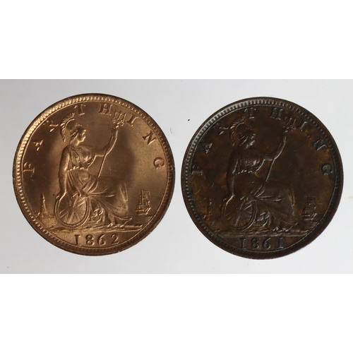 1351 - Farthings (2): 1861 5 berries GVF, and 1862 BU