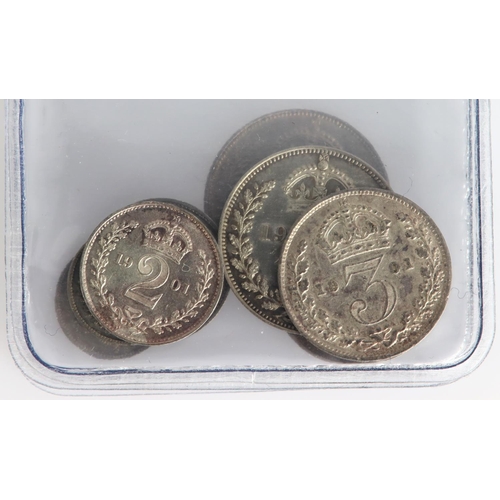 1445 - Maundy (partial) Sets 1900 and 1901: 1900: 4d EF, 3d *currency issue* nVF, 2d aFDC, and 1d aFDC edge... 