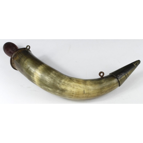 152 - Scarce Napoleonic War period Military Naval Gunner's Priming Horn, early 19th century cow horn with ... 