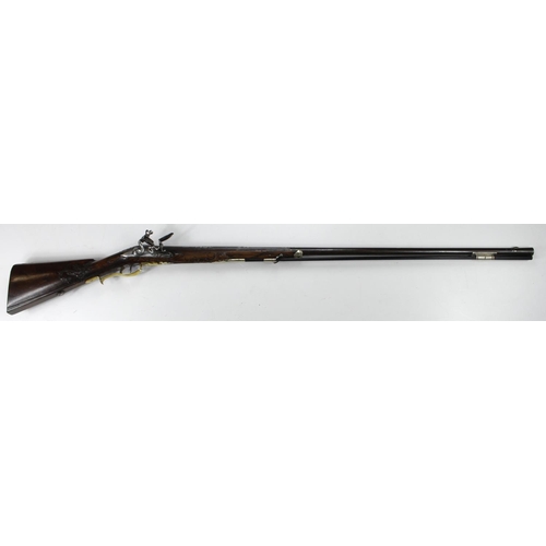 153 - Shotgun, a fine 16 Bore single barrelled flintlock sporting shotgun, swan neck cock (lock crisp on 1... 