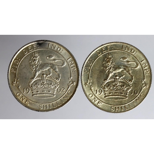 1534 - Shillings (2): 1902 cleaned nEF and 1910 aEF