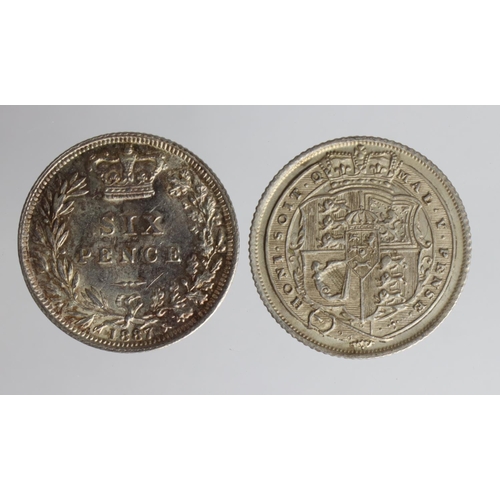 1543 - Sixpences (2): 1816 lightly cleaned EF, and 1887 young head EF