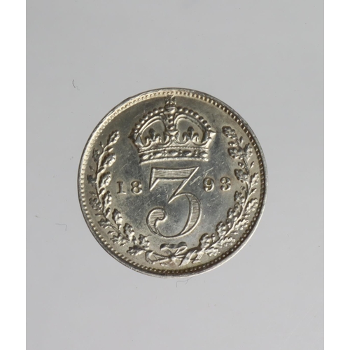 1556 - Threepence 1893, scarce date, GVF