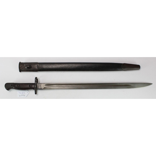 159 - SMLE P'07 Bayonet by Wilkinson Nov 1917, in its steel mounted leather scabbard. GC