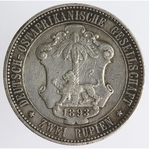 1592 - German East Africa silver 2 Rupien 1893, KM# 5, GF, surface marks.