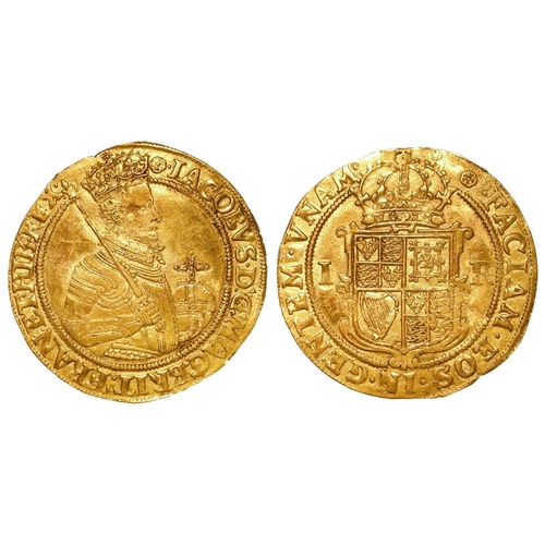 1695 - James I gold Unite, fourth bust, mm. Rose, 9.8g, S.2619, nVF, some tooling on the portrait.