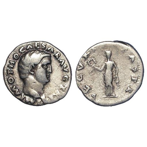 1703 - Roman Imperial silver Denarius of Otho, Rome 69 AD. IMP M OTHO CAESAR AVG TR P. Bare head right / SE... 