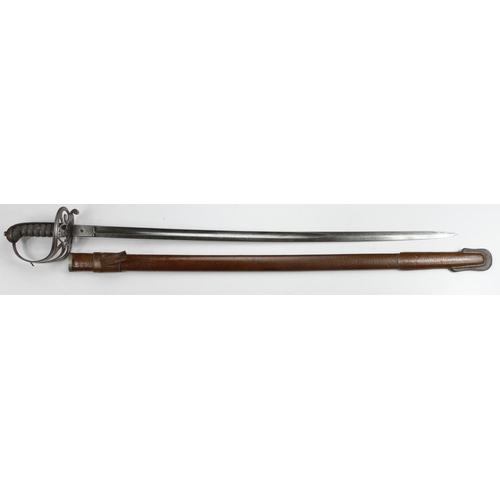 174 - Sword - Victorian Rifle Brigade officers with VR cypher and engraved blade in its brown leather fiel... 