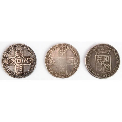 1813 - GB Early Milled Halfcrowns (3): 1689 first rev. (no frosting, with pearls?) aF, 1698 Decimo nF, and ... 