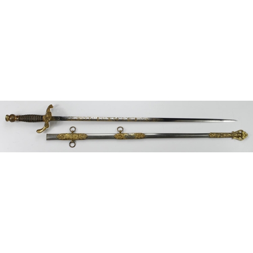 182 - United States 19th century ornate odd fellows sword with scabbard. Blade maker marked 'Cincinnati Re... 