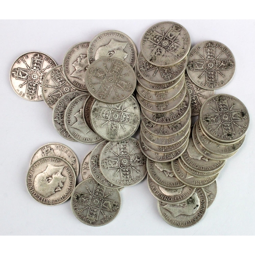 1846 - GB Florins (40) George V pre-1920, from circulation (444g pre-20 silver)