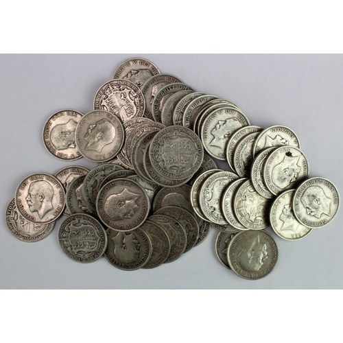 1857 - GB Halfcrowns (55) George V pre-20, from circulation (765g pre-20 silver)