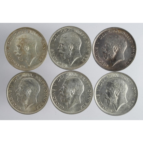 1858 - GB Halfcrowns (6): 1914 GVF, 1915 nEF, 1916 VF, 1916 GVF scratched, 1918 cleaned GVF, and the same a... 