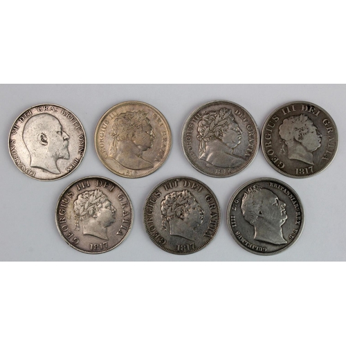 1859 - GB Halfcrowns (7): 1816 cleaned Fine, 1817 