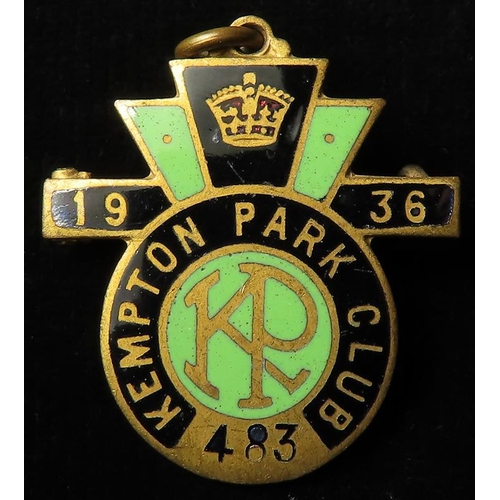 2183 - Horse Racing Badge: Kempton Park Club 1936, #483, 29mm.