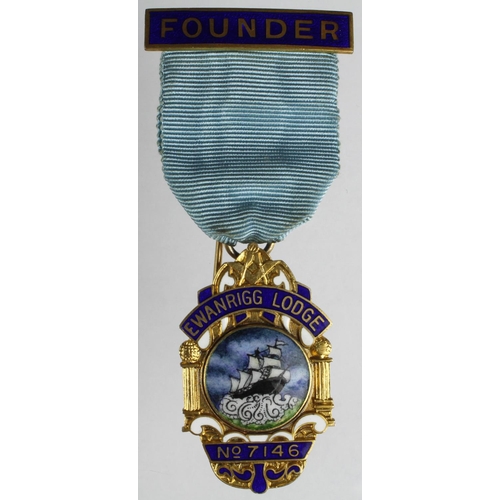 2195 - Masonic silver gilt Founder's Medal Ewanrigg Lodge No. 7146 hallmarked T & Co., London, 1957. Weighs... 