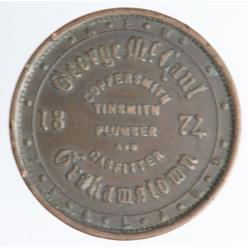 2199 - New Zealand Token: George McCaul, Grahamstown Penny 1874, KM# Tn44, GF