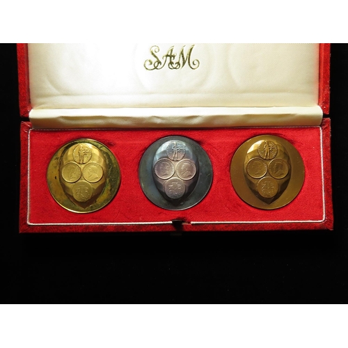 2221 - South African Commemorative Medals (3) South Africa Mint set of three crown-size medals in 9ct gold ... 