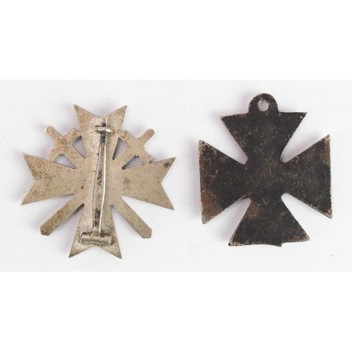 354 - German Nazi Merit Cross with Swords 1st Class, maker marked '65'. Together with a 'For Kultur' WW1 I... 