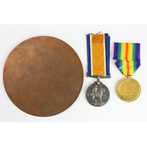 646 - BWM & Victory Medal + Death Plaque to 13031 Pte Alfred Evans Middlesex Regt. (missing a 1914 Star + ... 