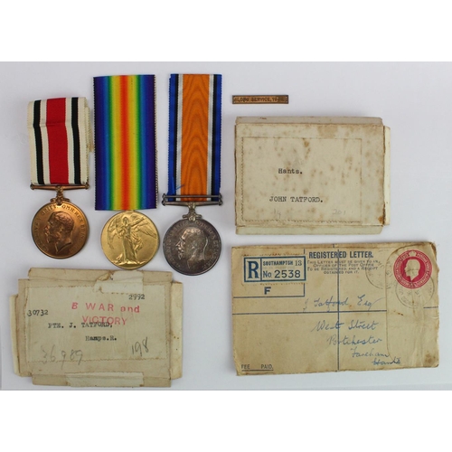 663 - BWM & Victory Medal to 30732 Pte J Tatford, Hamps Regt), GV Special Constabulary Medal (John Tatford... 