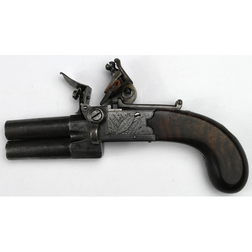 67 - Fine 54-Bore Flintlock Over-Uunder Tap-Action Pocket Pistol by Tomlinson & Co of Dublin, circa 1800,... 