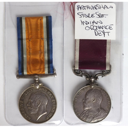 689 - BWM to Cond. A. Shaw, I.O.D. and Army LSGC Medal EDVII (Store Sergt. A Shaw Indian Ordce. Dept). Wit... 