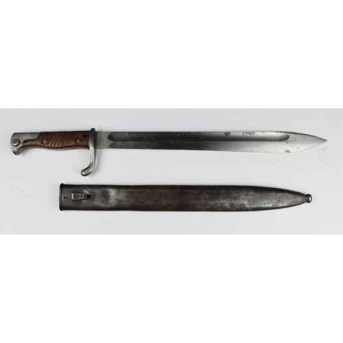 76 - German Butcher bayonet with scabbard. Blade maker marked 'Amberg' with crown, and 'F.Herder A.Sn Col... 