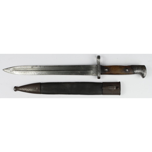 80 - German M1871/84 bayonet with leather and metal scabbard. Blade maker marked 'Weyersberg Kirschbaum S... 