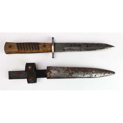 96 - German WW1 trench knife maker marked, complete with scabbard.