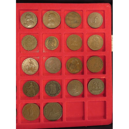 2238 - Tokens, 18thC (62) a collection in a 5-tray aluminium carry case, with keys. Better grades and types... 