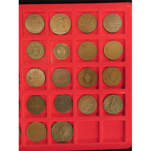 2238 - Tokens, 18thC (62) a collection in a 5-tray aluminium carry case, with keys. Better grades and types... 