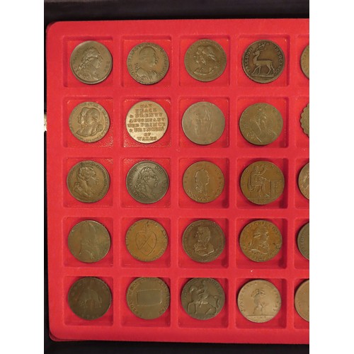 2238 - Tokens, 18thC (62) a collection in a 5-tray aluminium carry case, with keys. Better grades and types... 