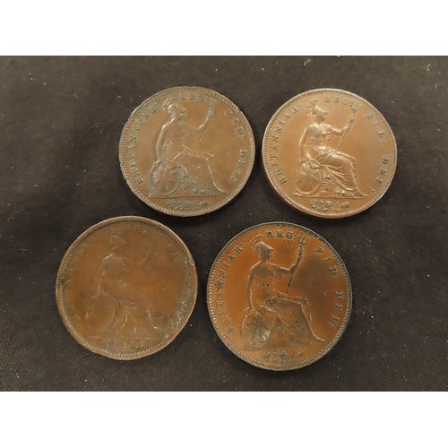 1896 - GB Pennies (4): 1837 VG edge knocks, 1854 PT VF edge nicks, 1854 PT nEF, and 1858/3 GVF