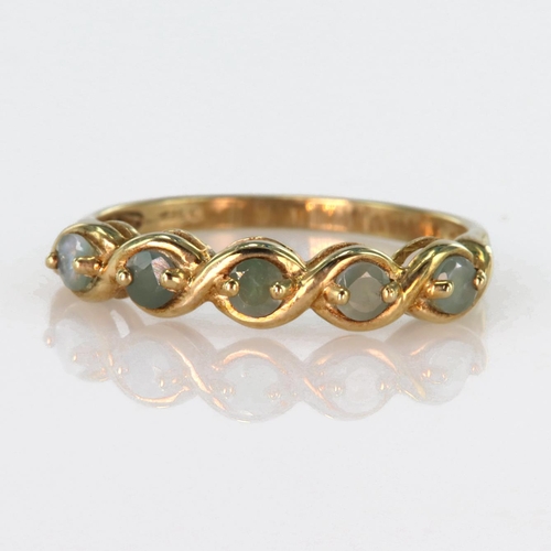 105 - 9ct yellow gold half eternity ring set with five round 2mm alexandrite stones, finger size N, weight... 