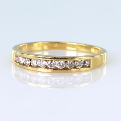 151 - 18ct yellow gold half eternity ring set with ten round brilliant cut diamonds in a channel setting, ... 